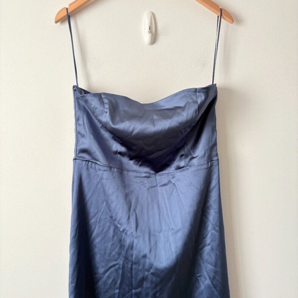 Abercrombie & Fitch Stretch Satin Strapless Maxi Dress Blue Size Large - Picture 9 of 13